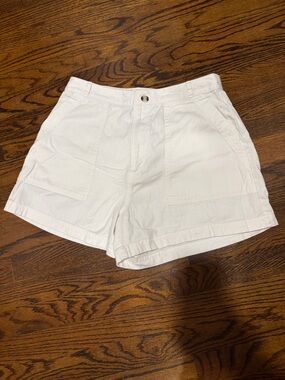 Women’s White High Waisted Cotton Utility Shorts